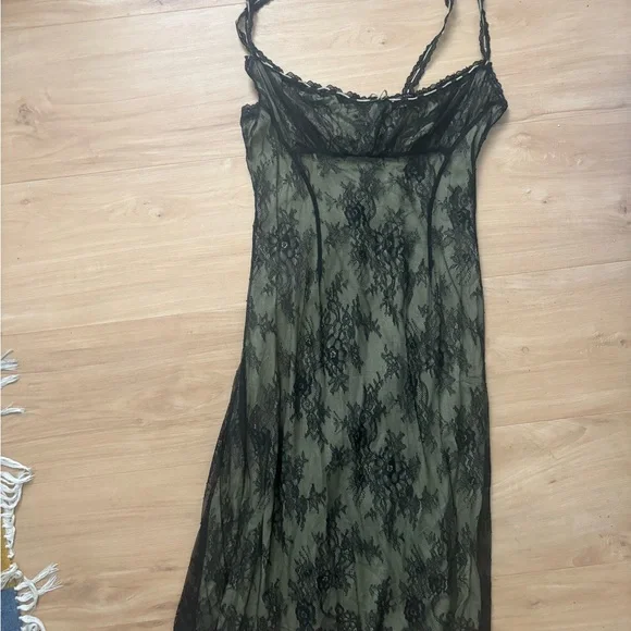 Rouje Black and Olive Lace Midi Dress